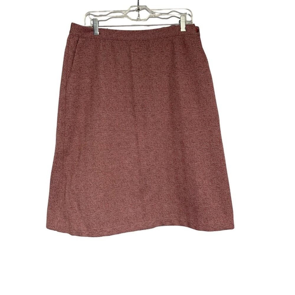 Vintage Eccobay Burgundy Herringbone A-Line Midi Skirt Made In Usa Womens